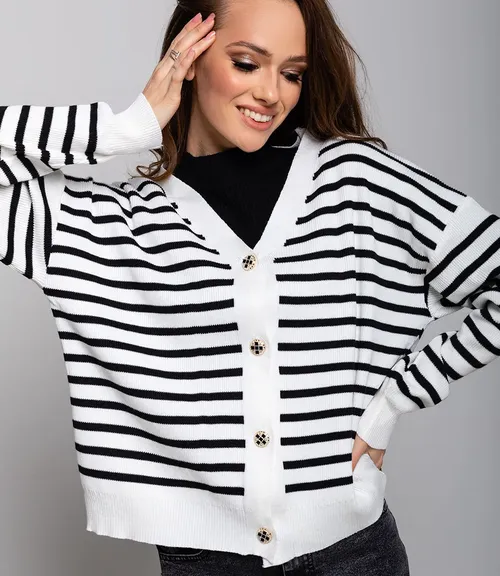 Кардиган #КТ8390, белый,чёрный