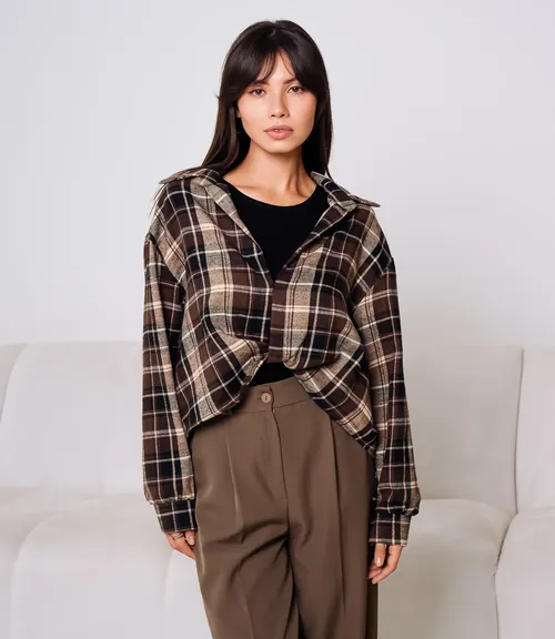 Комплект рубашка+топ #КТ2541, коричневый,бежевый