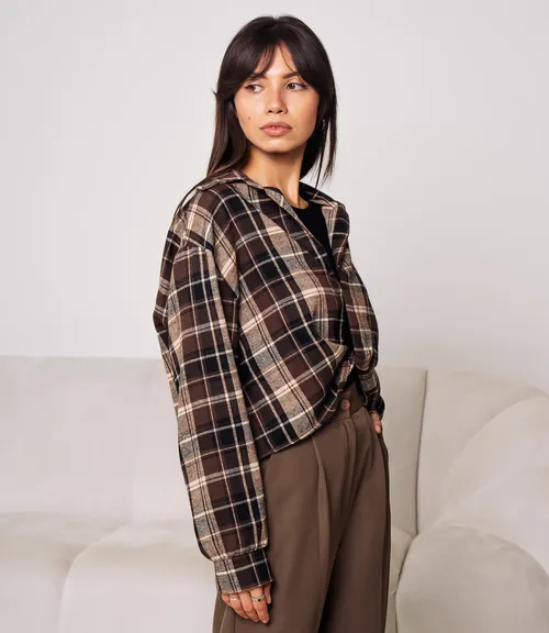 Комплект рубашка+топ #КТ2541, коричневый,бежевый