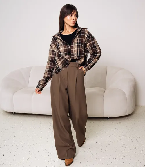 Комплект рубашка+топ #КТ2541, коричневый,бежевый