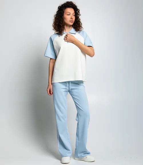 Спортивный костюм #КТ6605 (3), голубой, кремовый