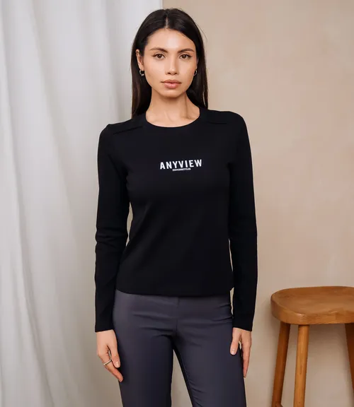 Лонгслив #КТ9072, чёрный