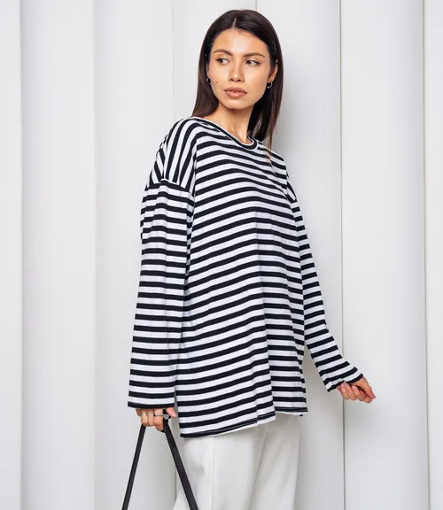 Лонгслив #КТ3045, чёрный, белый