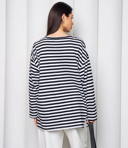 Лонгслив #КТ3045, чёрный, белый