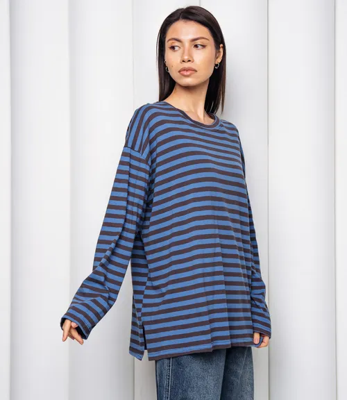 Лонгслив #КТ3045, синий, коричневый