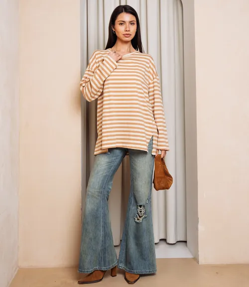 Лонгслив #КТ3045, бежевый, кремовый