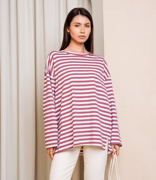 Лонгслив #КТ3045, лиловый, белый