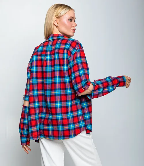 Рубашка #БШ2290-3, красный,голубой
