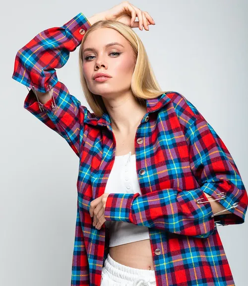 Рубашка #БШ2290-3, красный,голубой