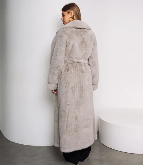 Шуба #КТ5099, бежево-серый