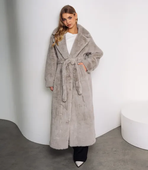 Шуба #КТ5099, бежево-серый