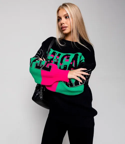 Свитер #КТ905 (7), чёрный,зелёный