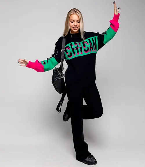 Свитер #КТ905 (7), чёрный,зелёный