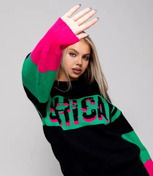 Свитер #КТ905 (7), чёрный,зелёный