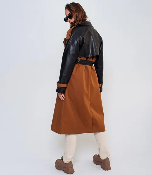 Тренч #БШ1634-1, коричневый,чёрный - фото 4