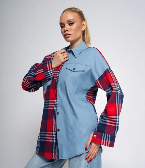 Рубашка #БШ2261, голубой,красный