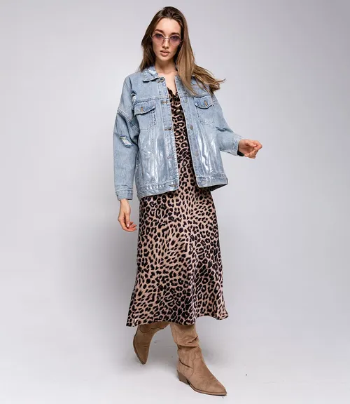 Джинсовая куртка #КТ826 (2), голубой,серебрянный