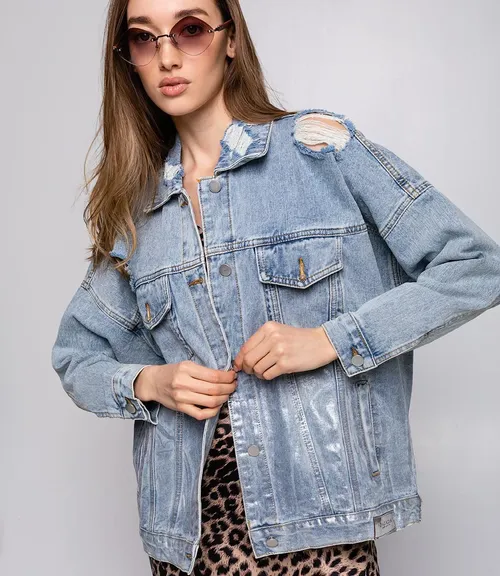 Джинсовая куртка #КТ826 (2), голубой,серебрянный